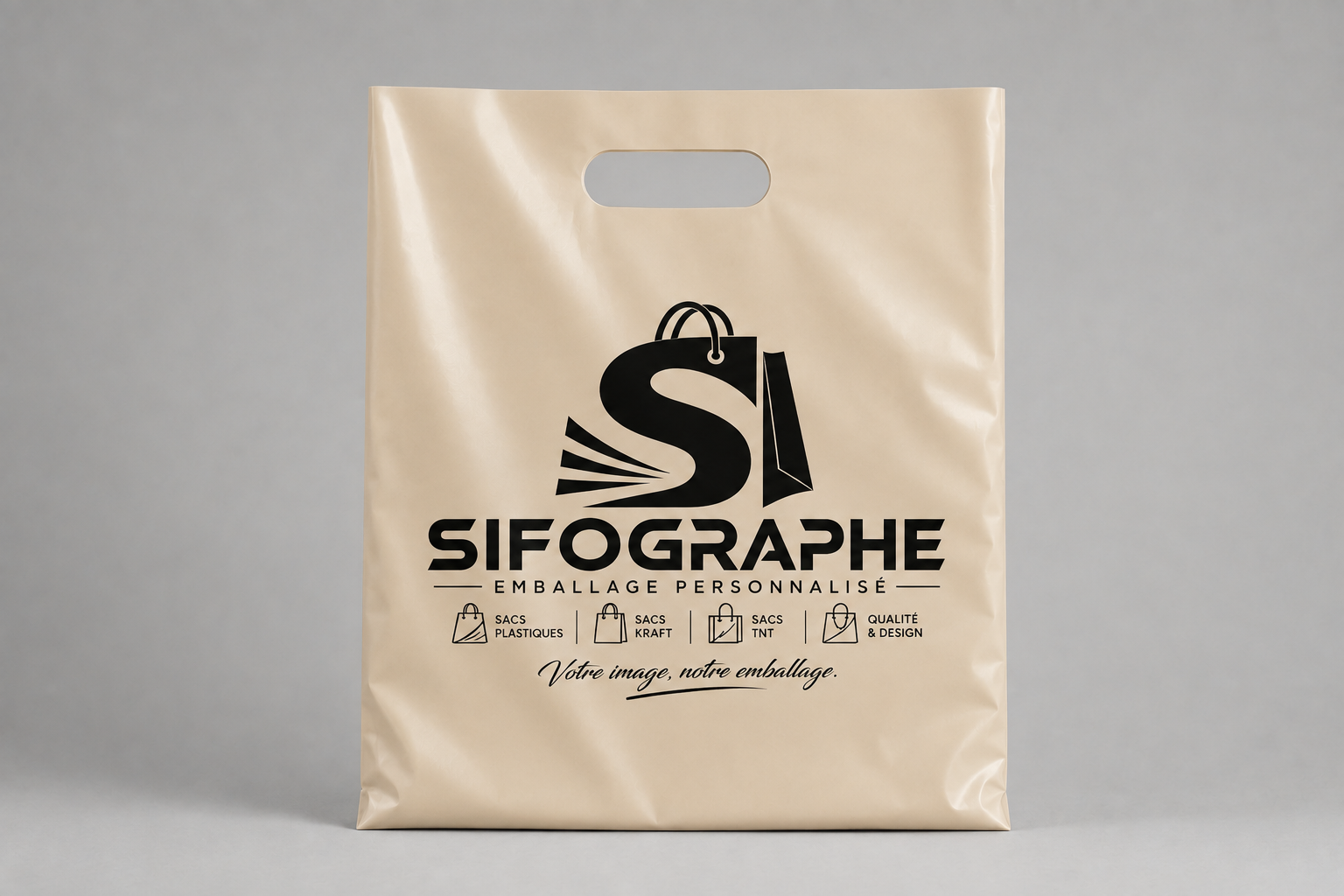 Sac plastique beige